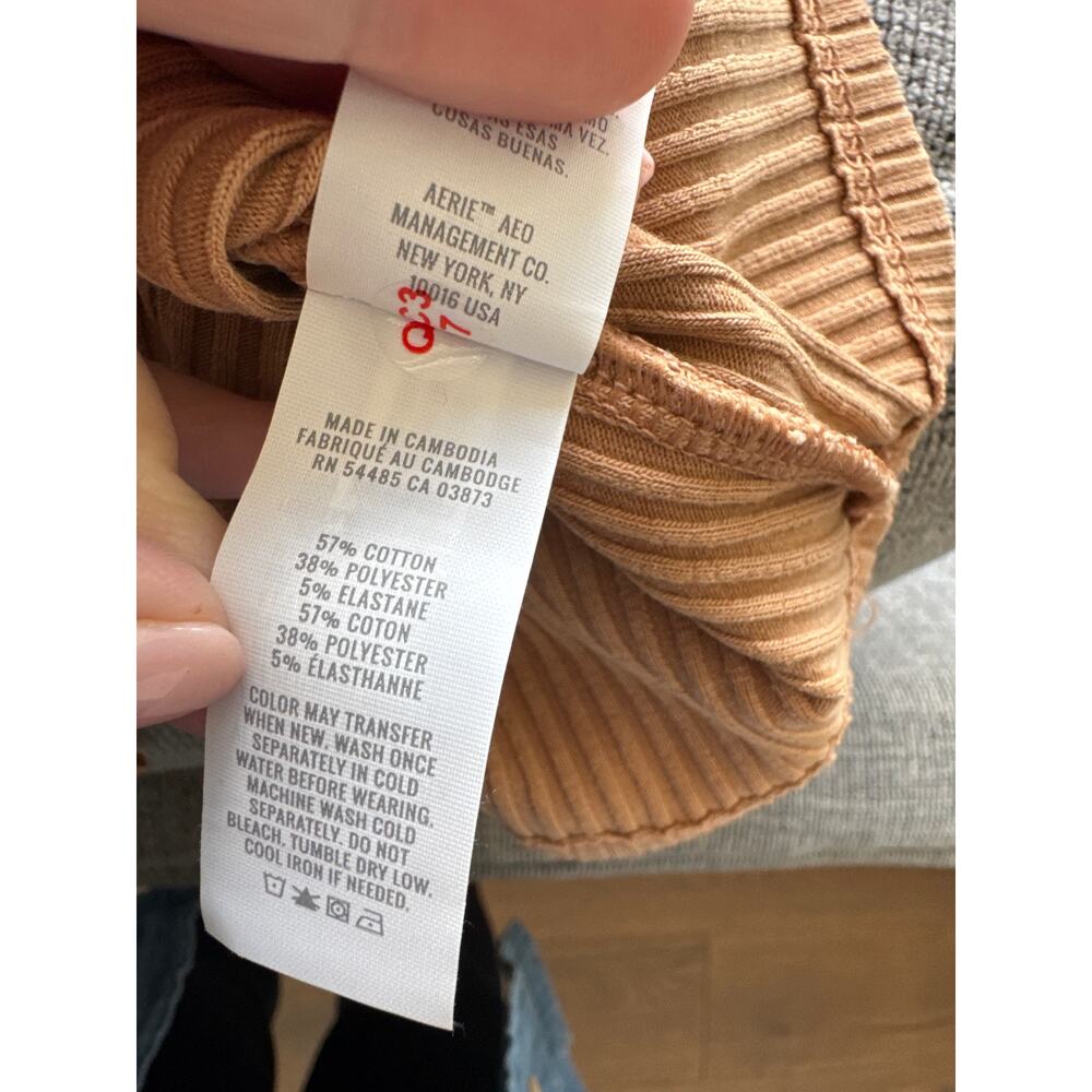 Aerie One Shoulder Asymmetric Fitted Ribbed Crop Top Tan Women's Size M NWT - Picture 6 of 7